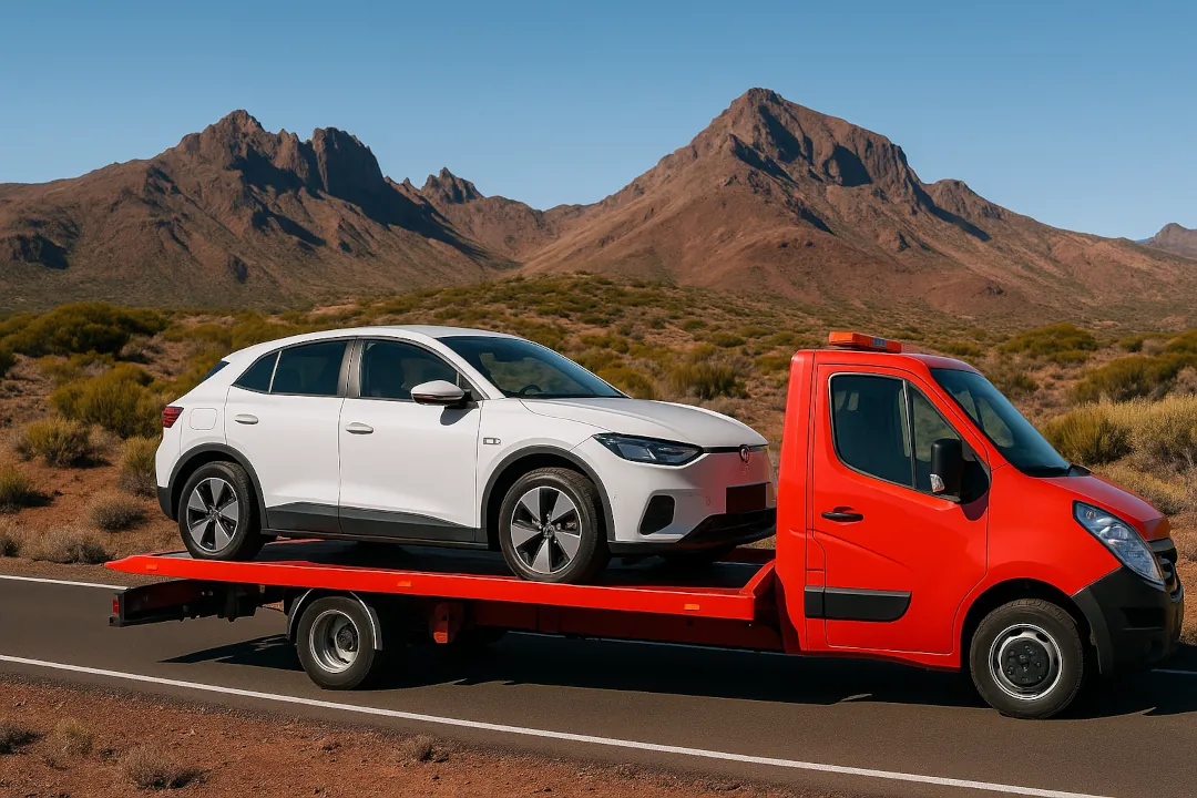 grúa mostrando como remolcar coche eléctrico en grúa