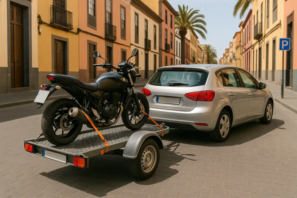 un coche con remolque transportando una moto