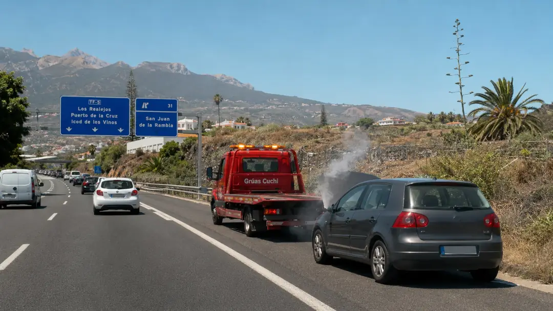 Un coche con sobrecalentamiento de motor en Tenerife y asistencia de grúa